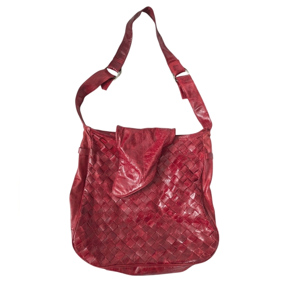 Latico Woven Leather Shoulder Bag Red Hobo Purse Braided Slouchy